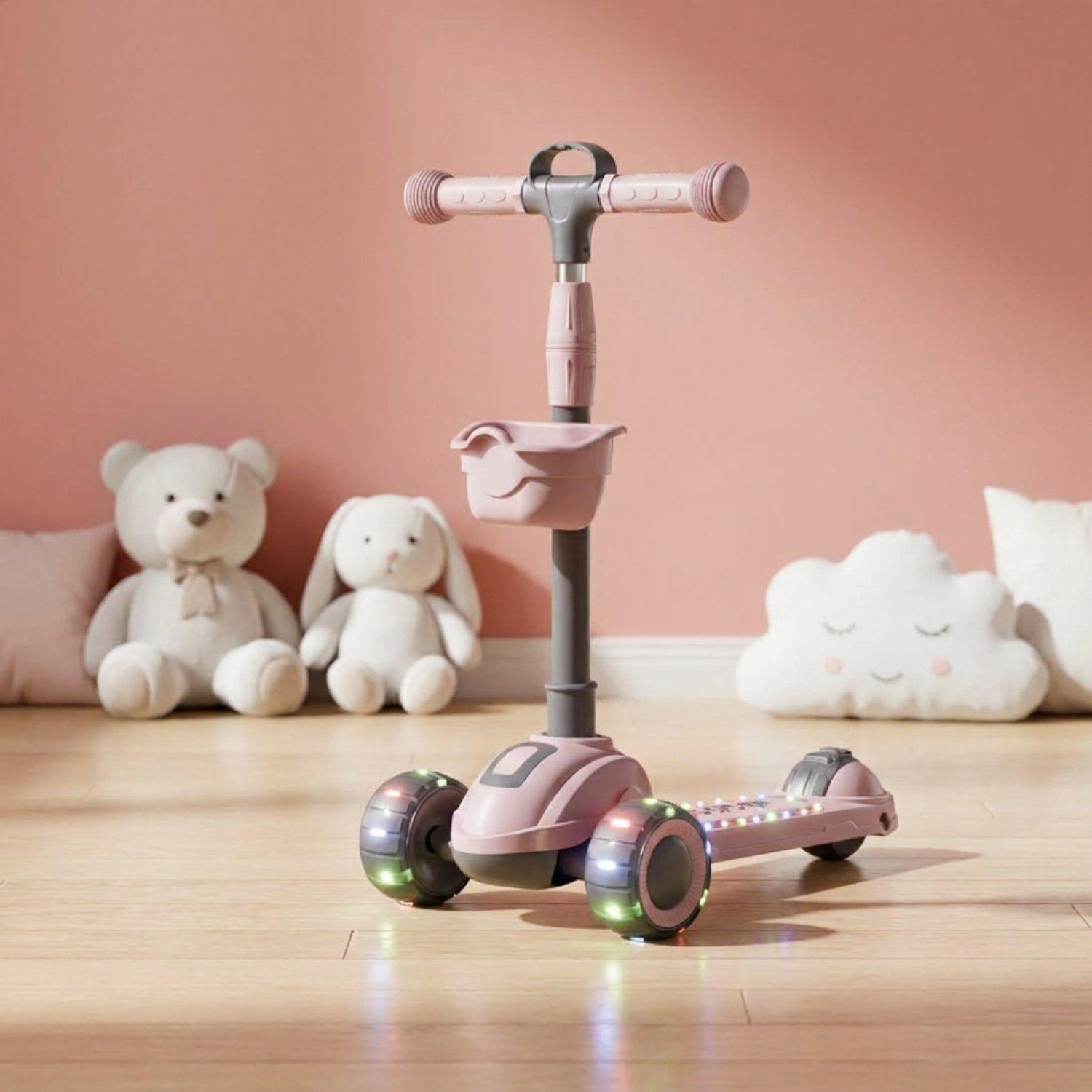 Scooter Infantil Plegable 3 Ruedas Con Luces y Música Rosado-3