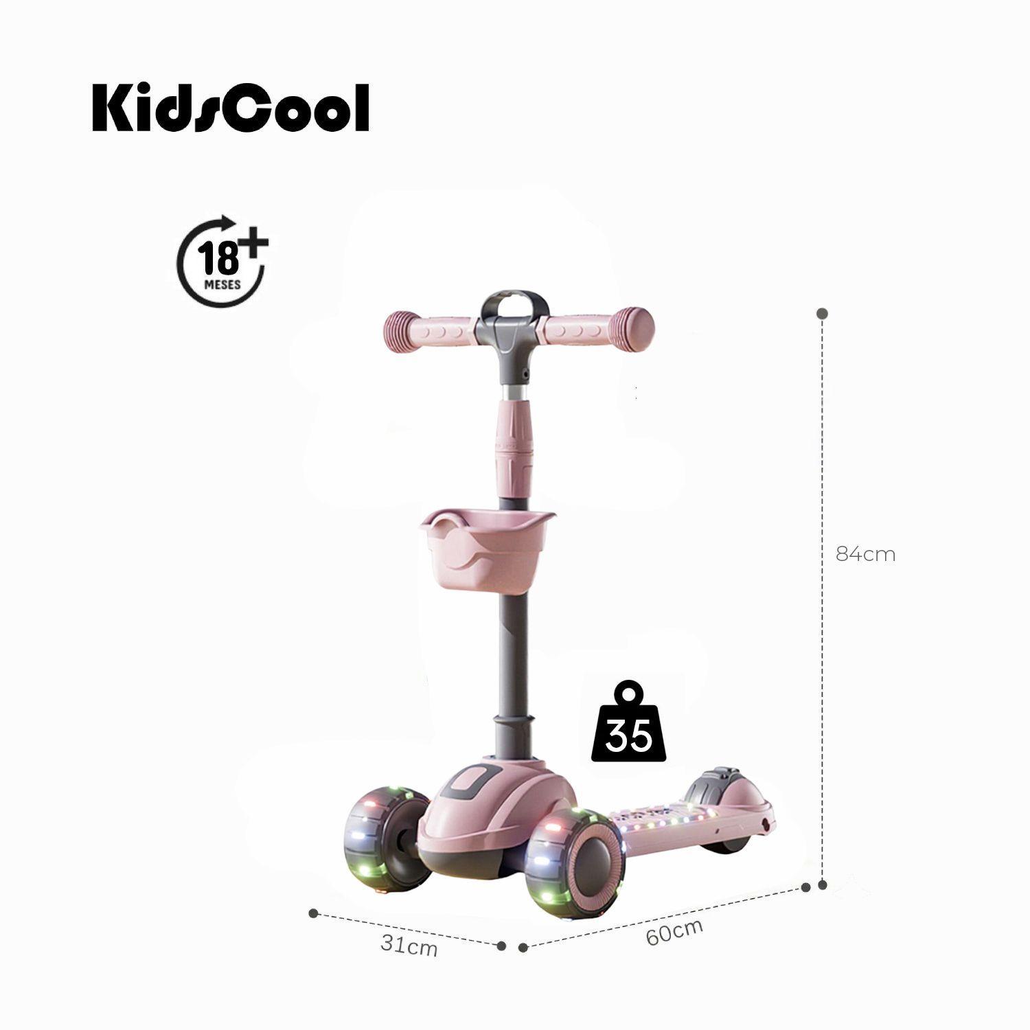 Scooter Infantil Plegable 3 Ruedas Con Luces y Música Rosado-5