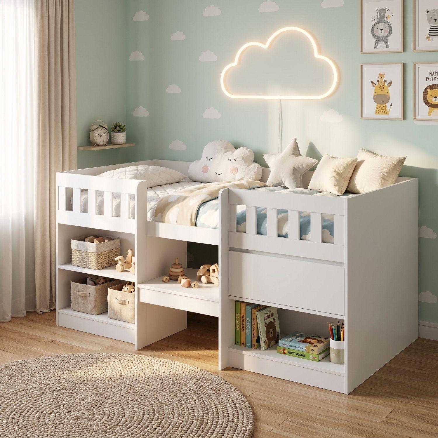 Cama Infantil Multifunción Alta 1 Plaza Blanca-2