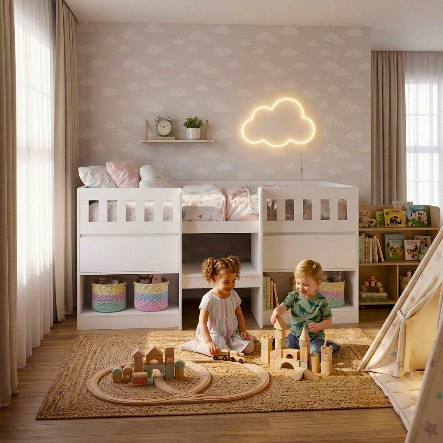 Cama Infantil Multifunción Alta 1 Plaza Blanca-3