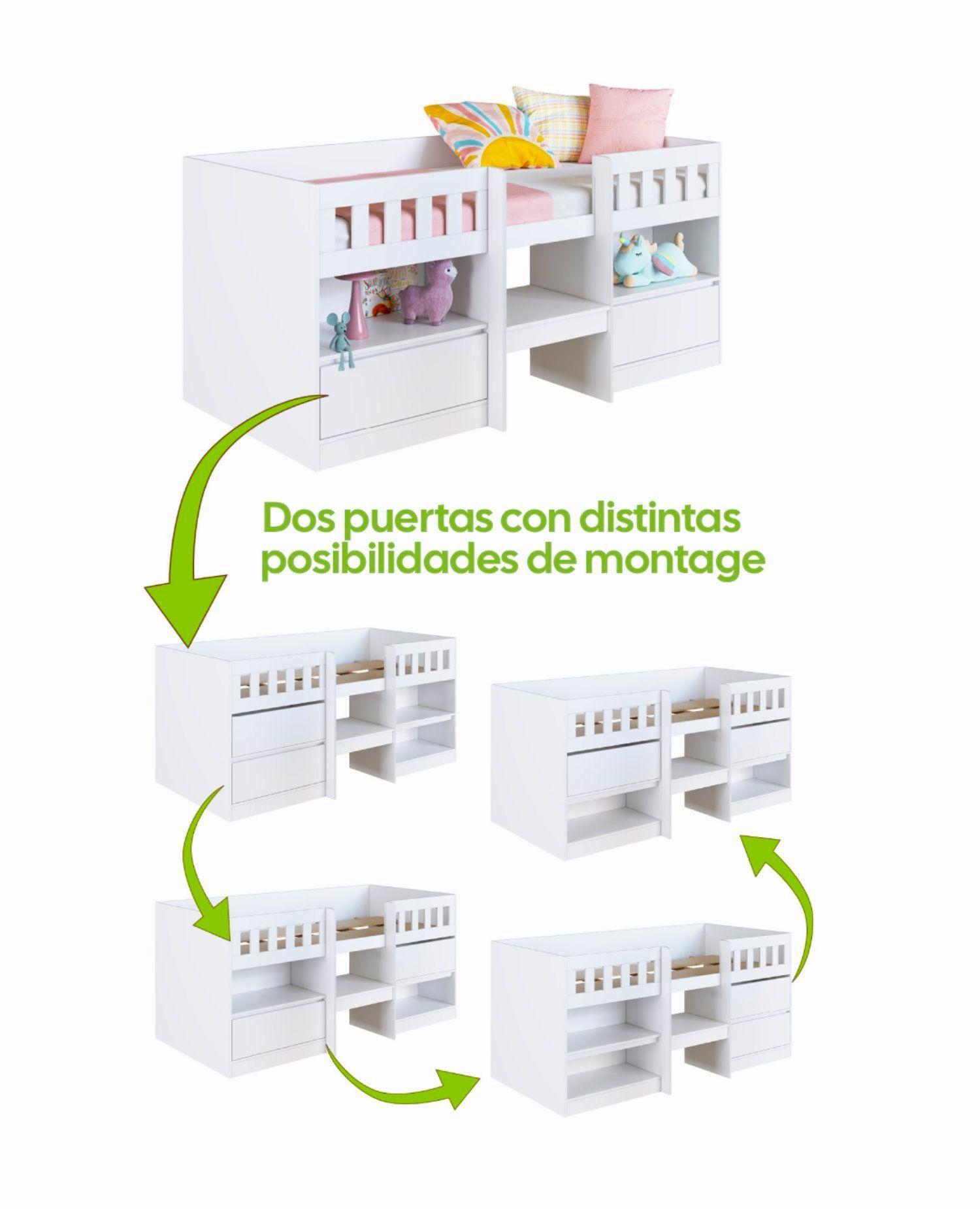 Cama Infantil Multifunción Alta 1 Plaza Blanca-5