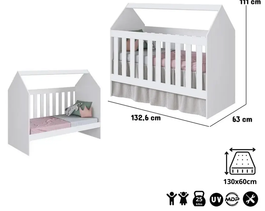 Cuna Casita 60 Montessori Blanca-3