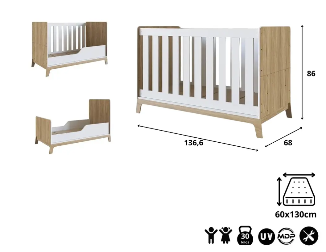 Cuna 3 Funciones Honey Blanco Miel-6