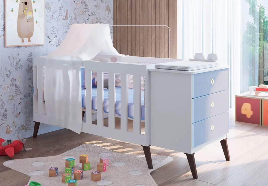 Cuna Con Cajonera Encanto Azul-1