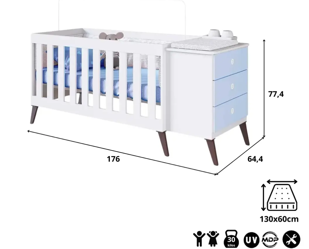 Cuna Con Cajonera Encanto Azul-3
