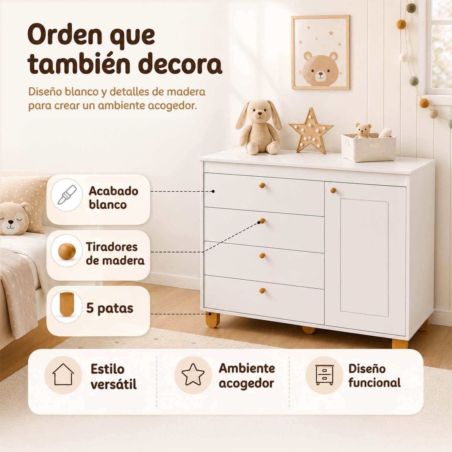 Cómoda 4 Cajones con Puerta Zupi Blanca-3