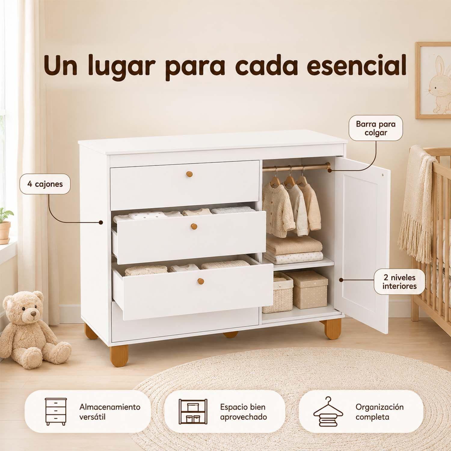 Cómoda 4 Cajones con Puerta Zupi Blanca-4