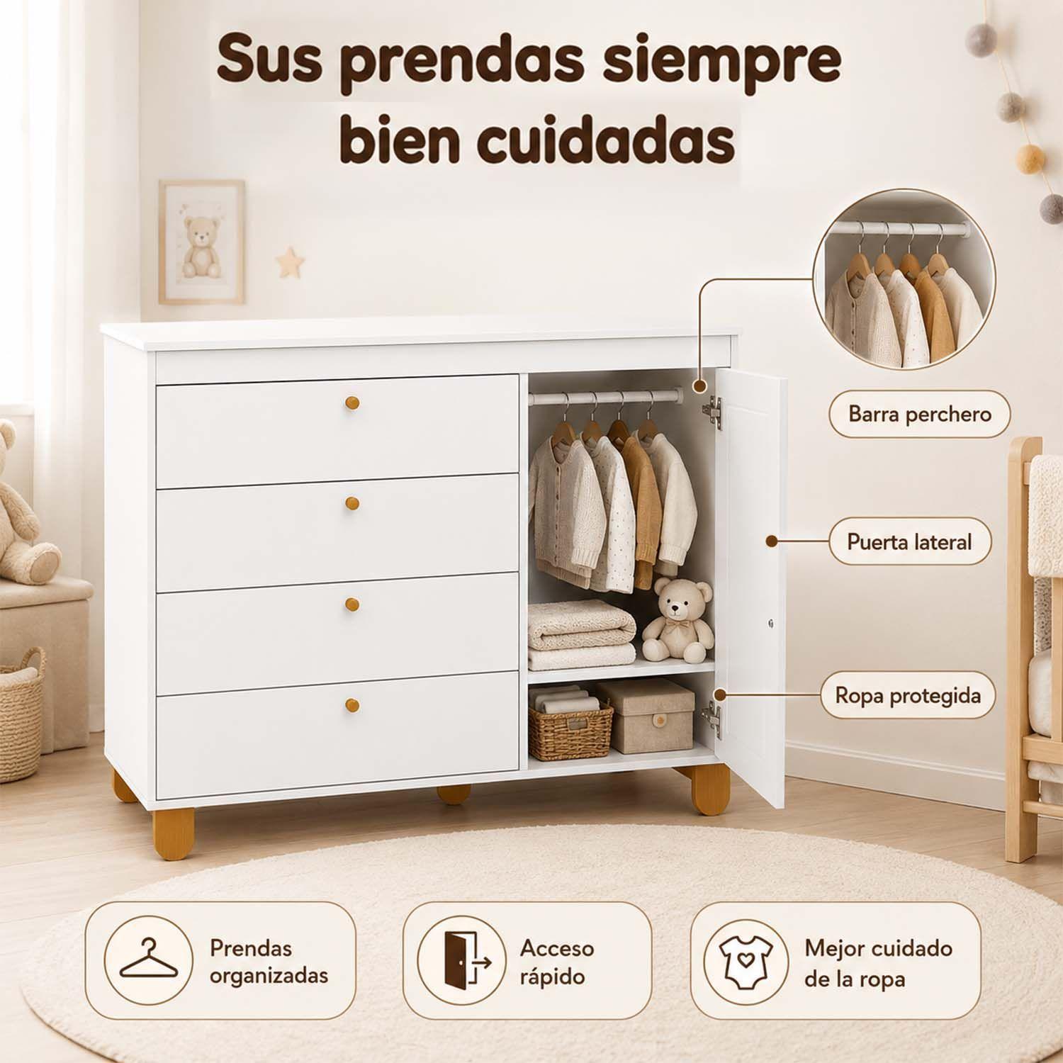 Cómoda 4 Cajones con Puerta Zupi Blanca-5