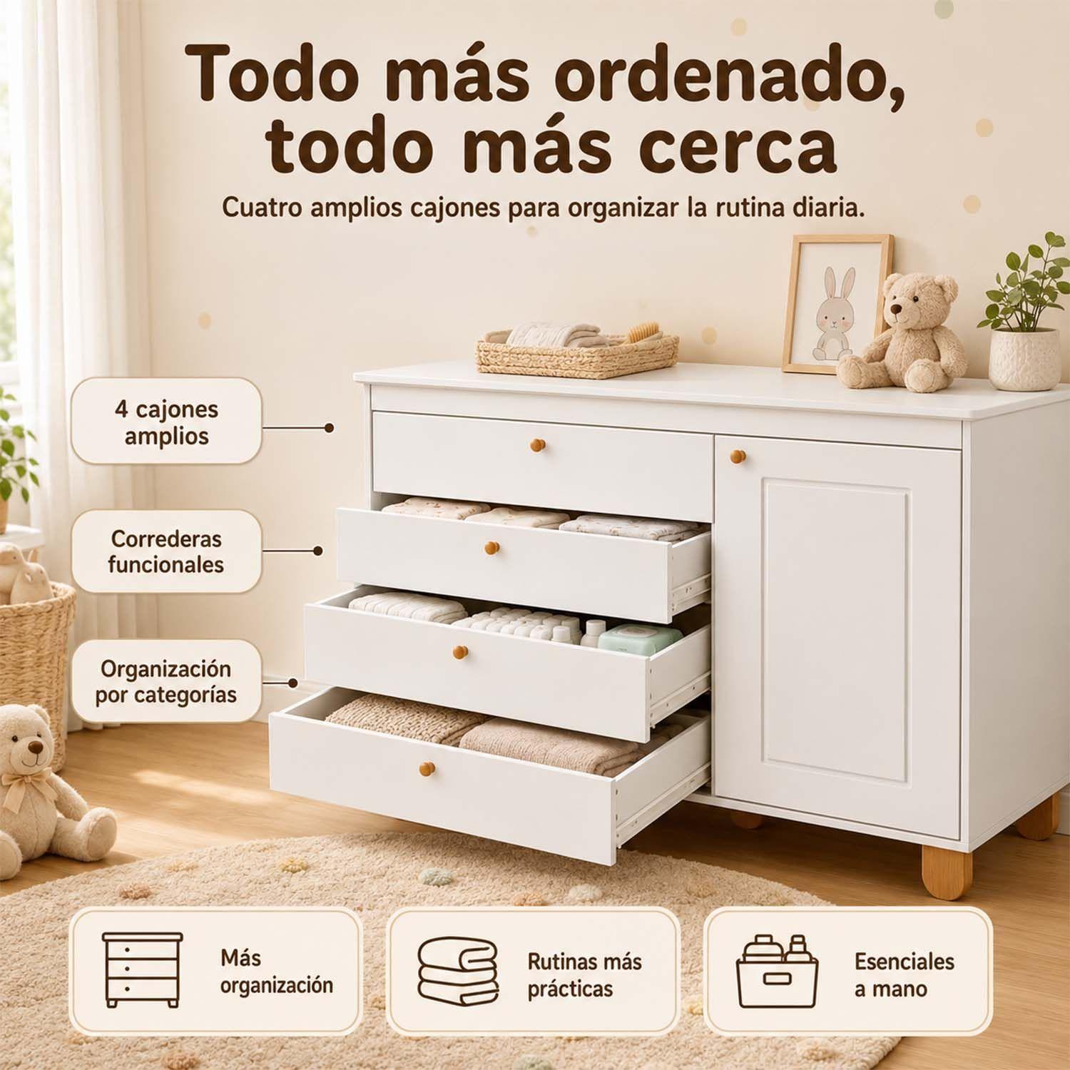 Cómoda 4 Cajones con Puerta Zupi Blanca-6
