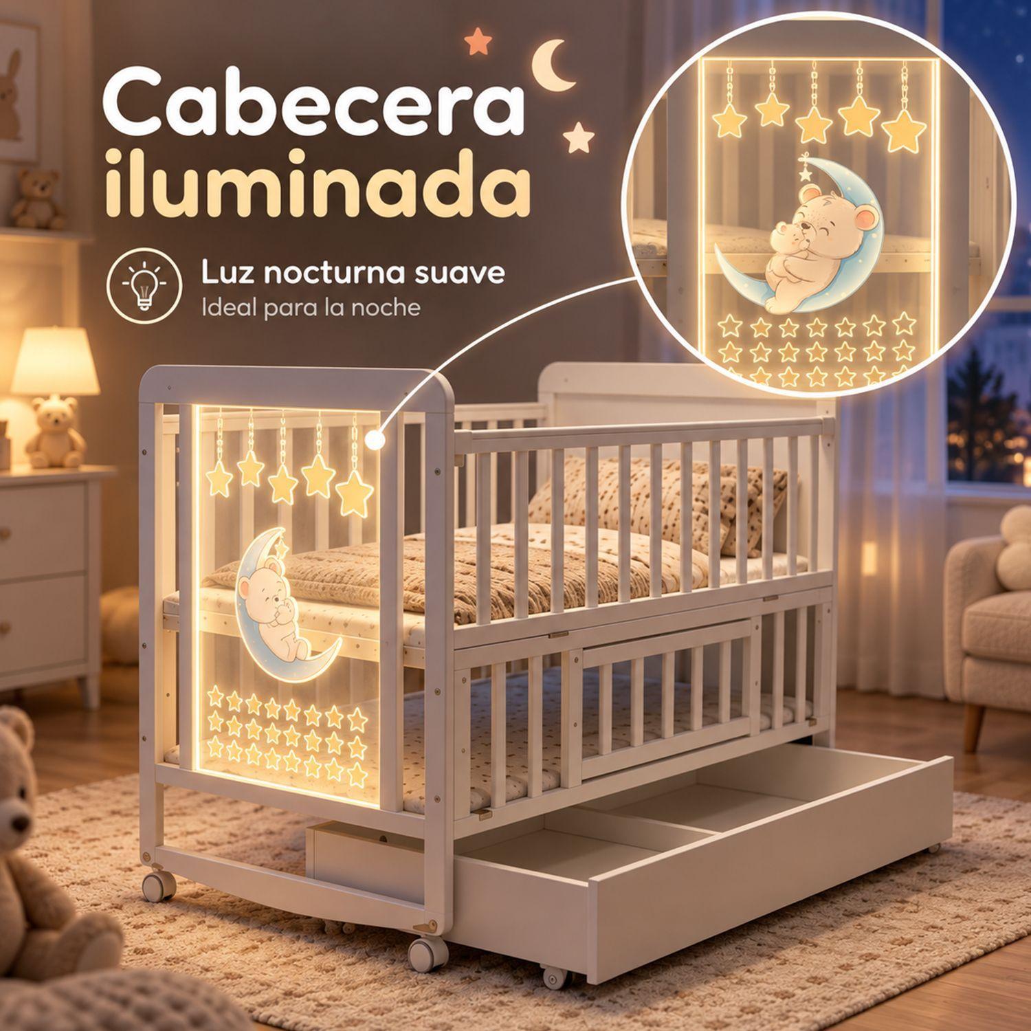 Cuna Multifunción Madera Con Luz Nocturna Mesa Apoyo Y Colchón Kidscool-2