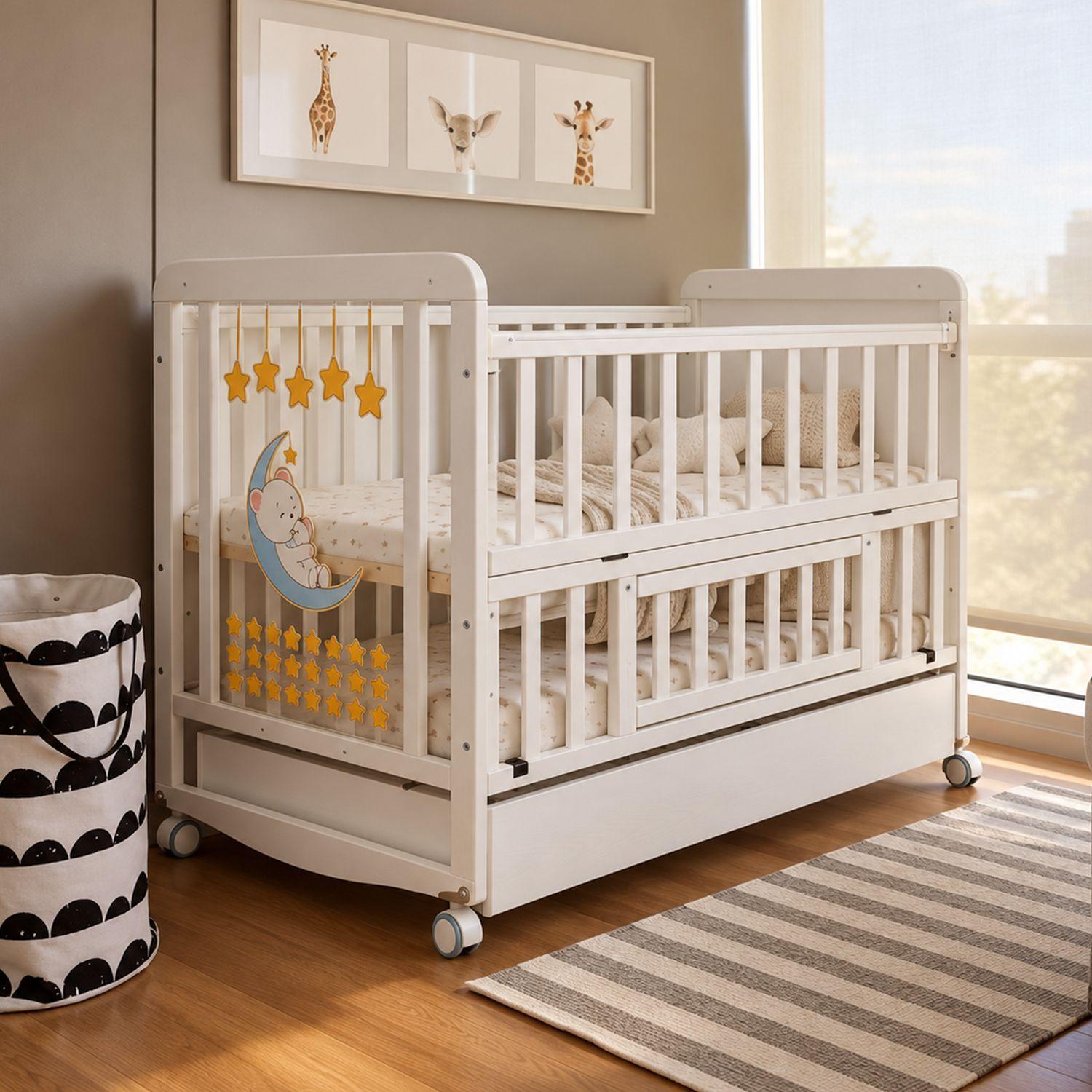 Cuna Multifunción Madera Con Luz Nocturna Mesa Apoyo Y Colchón Kidscool-6