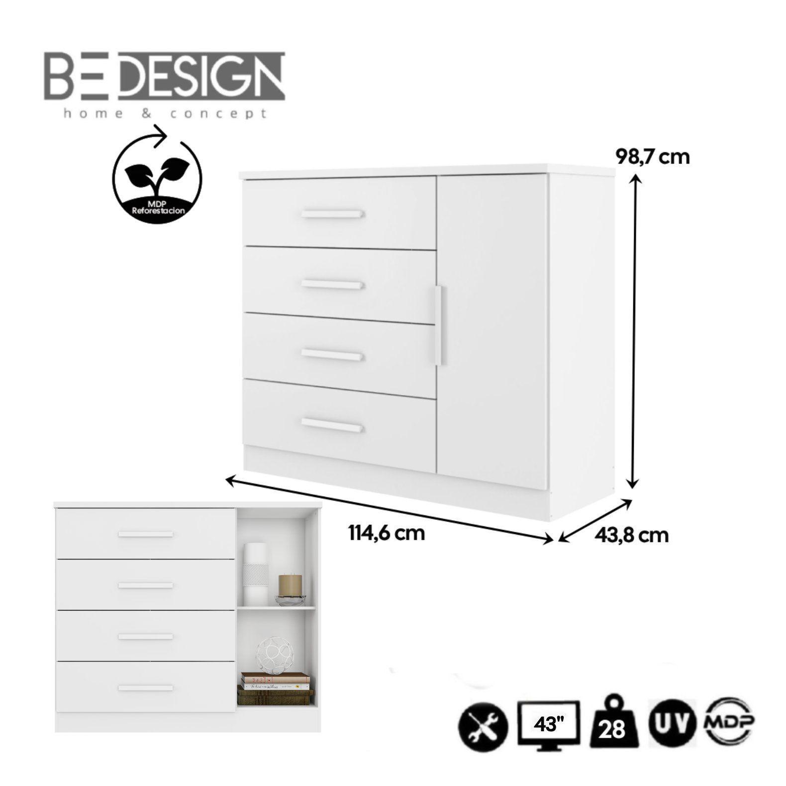 Cómoda Cajonera Multifuncional Con 1 Puerta Blanca -4
