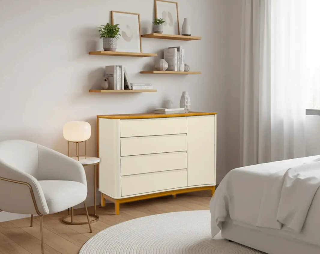 CÓMODA FLOW 4 CAJONES + PUERTA BEIGE ECO WOOD-3