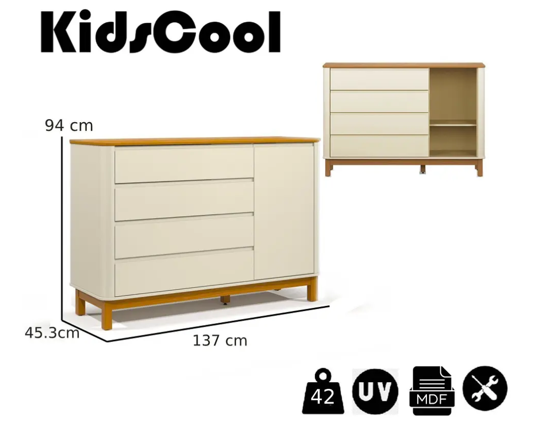 CÓMODA FLOW 4 CAJONES + PUERTA BEIGE ECO WOOD-4