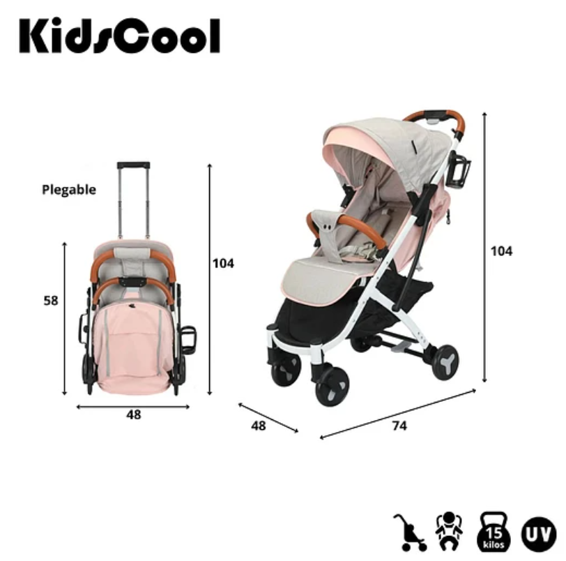 COCHE PASEO COMPACTO ROSADO / GRIS KIDSCOOL-5