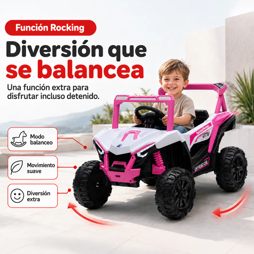 Auto A Batería Buggy Rosado 4x2 12V Kidscool Control Remoto y Balanceo-2