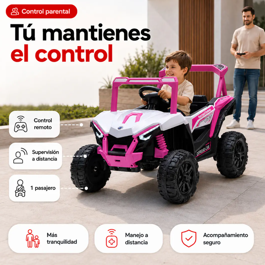 Auto A Batería Buggy Rosado 4x2 12V Kidscool Control Remoto y Balanceo-3