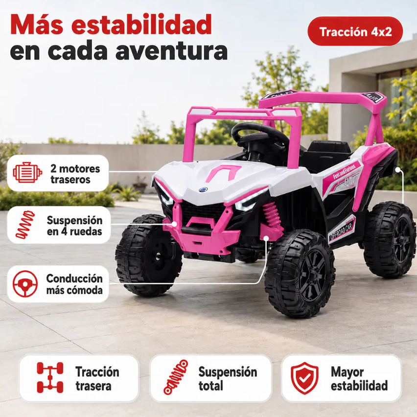 Auto A Batería Buggy Rosado 4x2 12V Kidscool Control Remoto y Balanceo-5