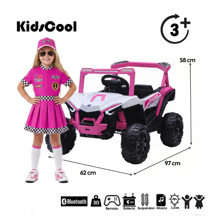 Auto A Batería Buggy Rosado 4x2 12V Kidscool Control Remoto y Balanceo-7