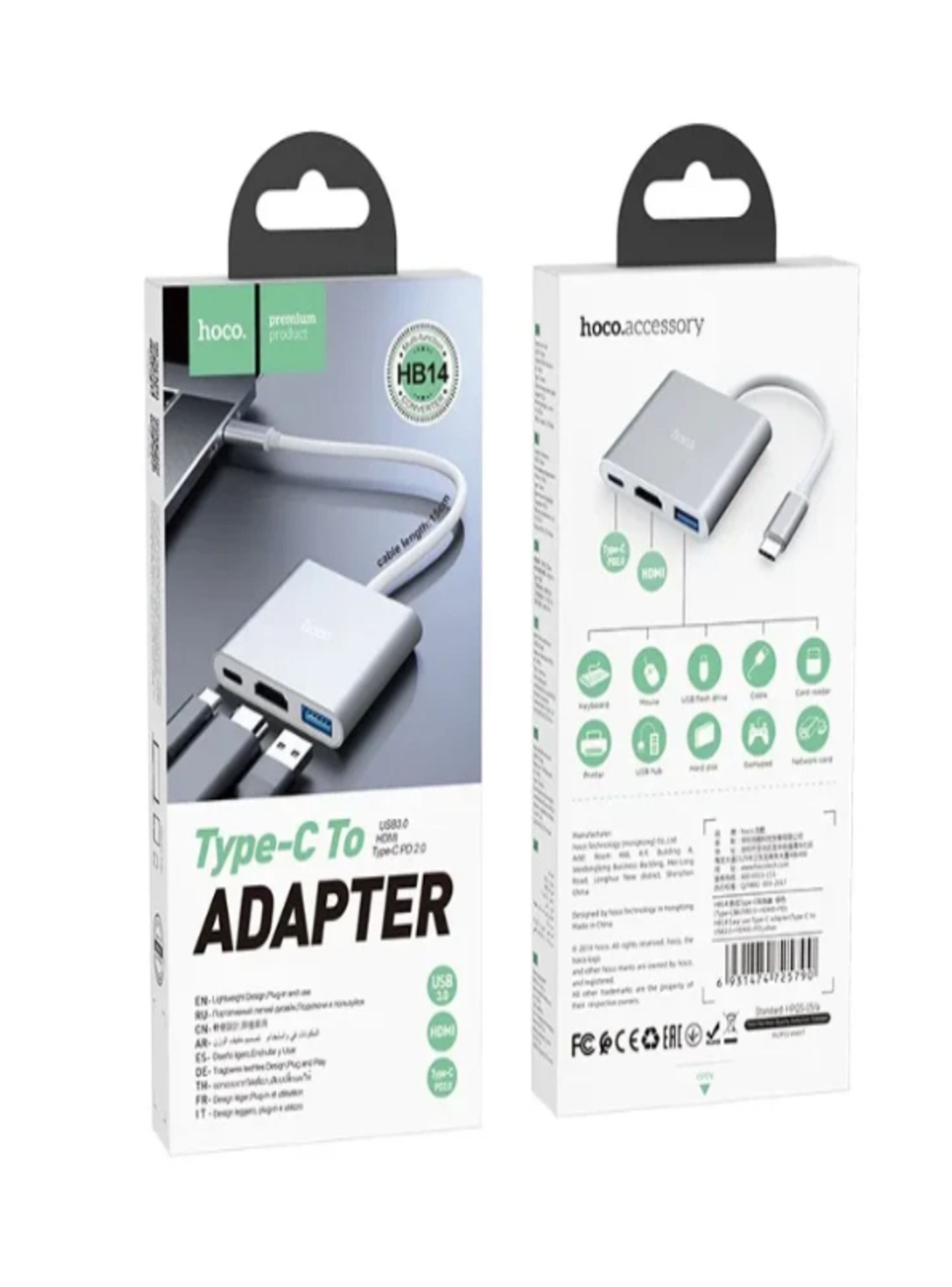 Adaptador Hub Usb C A Hdmi Usb C Usb 3 0 Hoco HB14-2