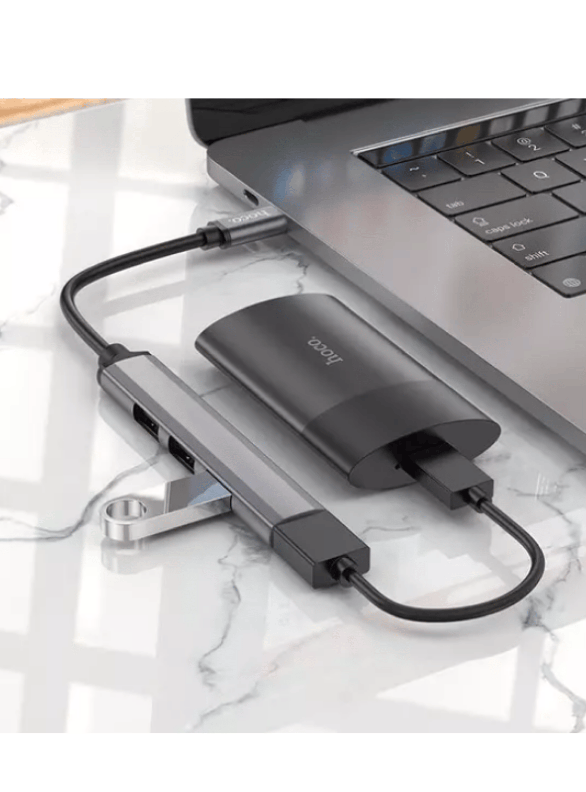 Hub USB C a 4 Puertos USB Hoco HB26 Gris-1
