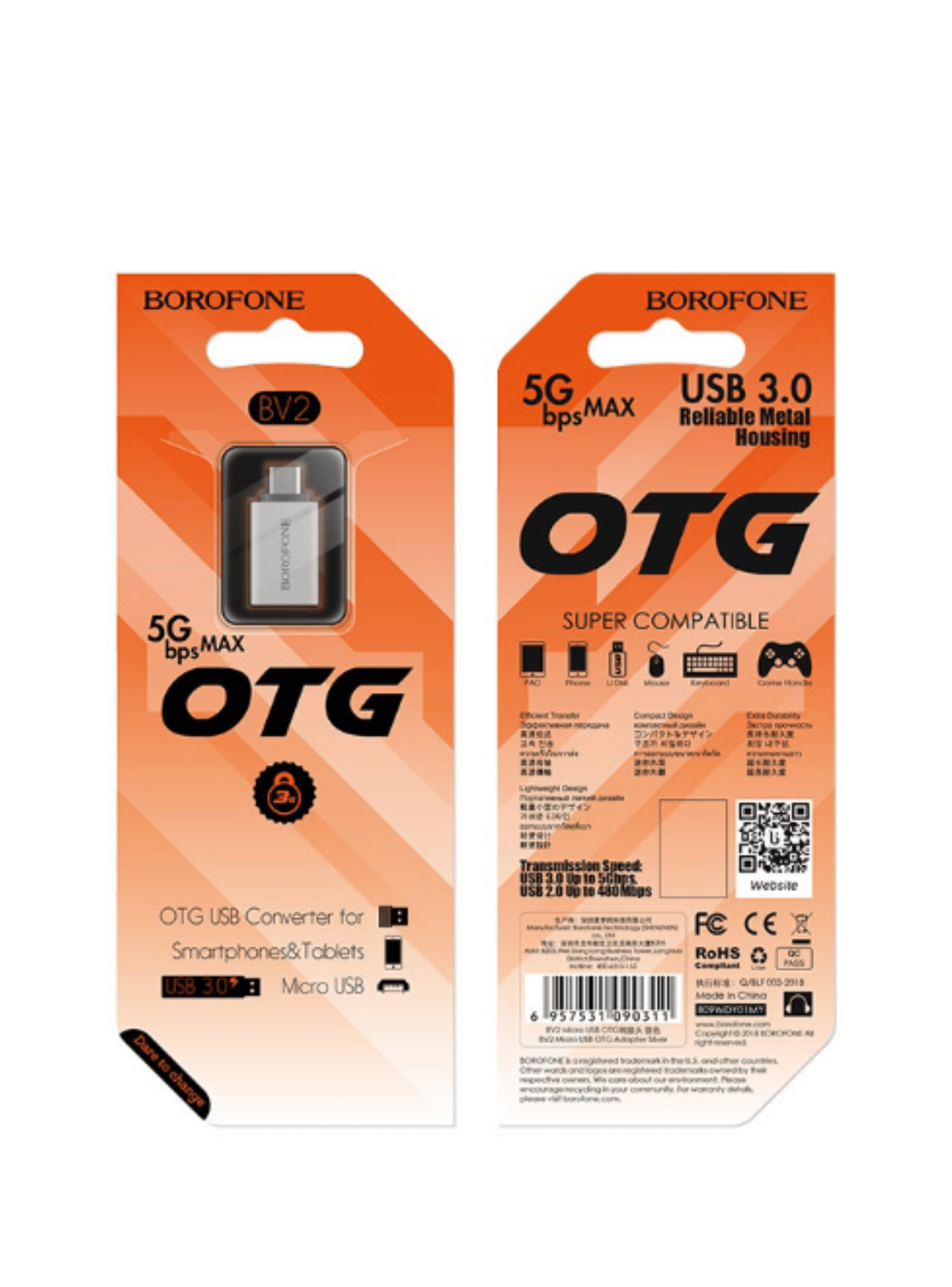 Adaptador Micro USB Macho a USB A HEMBRA Borofone BV2-2