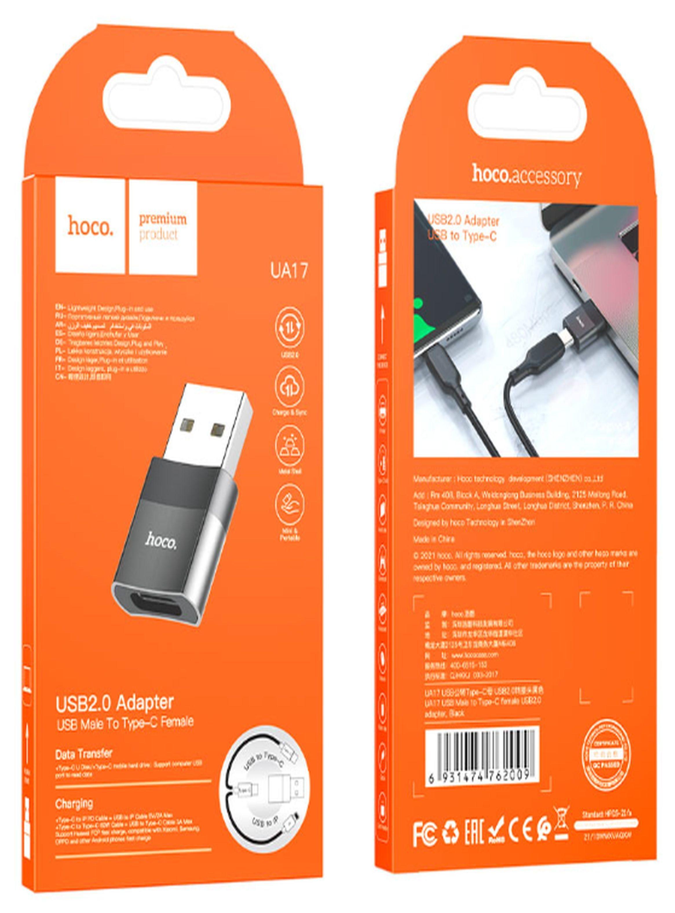 Adaptador USB Macho a USB C Hembra Hoco UA17-1