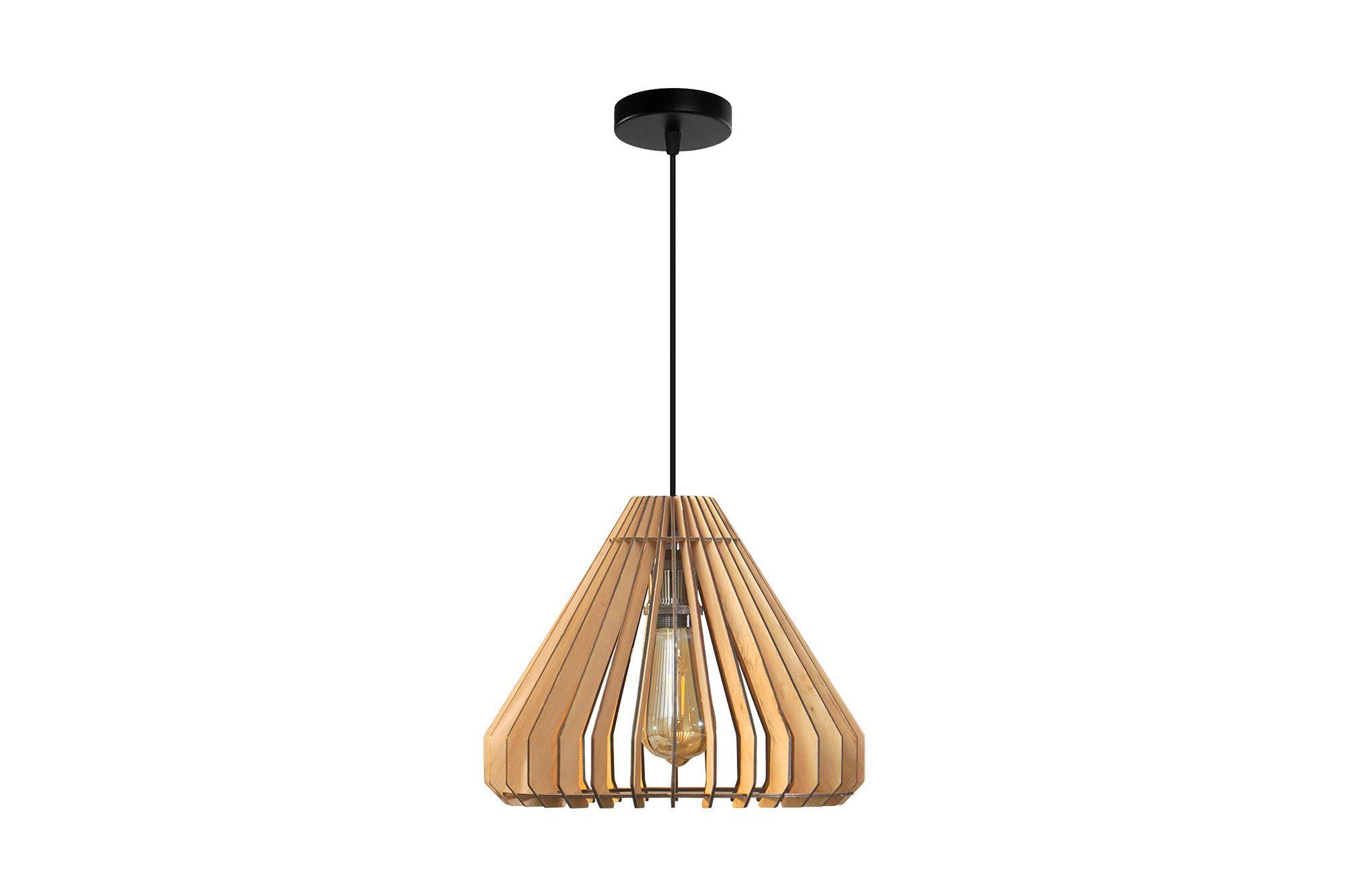 Lámpara Techo Madera Minimalista Con Ampolleta-3