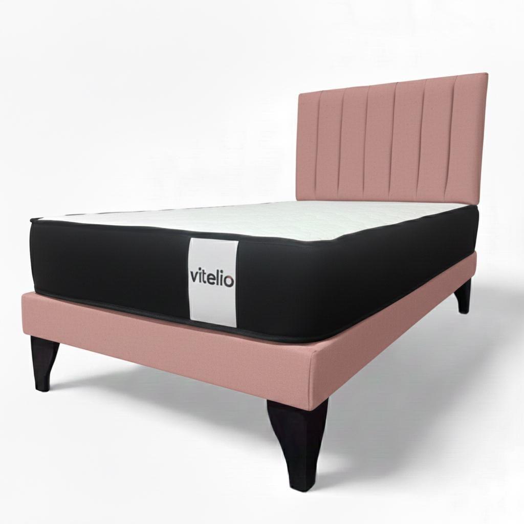 CAMA 1,5 PLAZAS MODULAR EUROPEA ROSADO + COLCHÓN ORTOPÉDIC-0