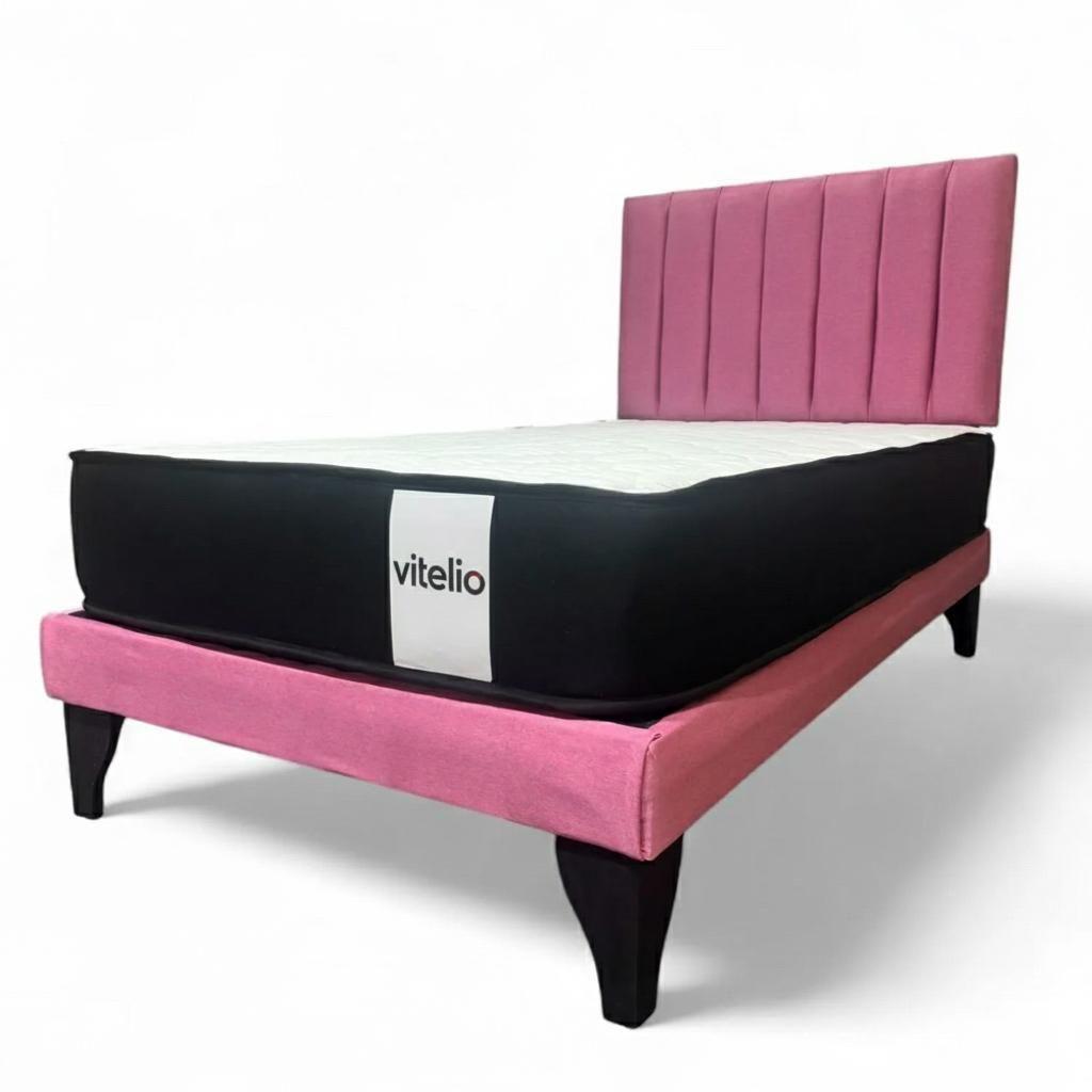 CAMA 1 PLAZA MODULAR EUROPEA FUCSIA + COLCHÓN ORTOPÉDIC-0