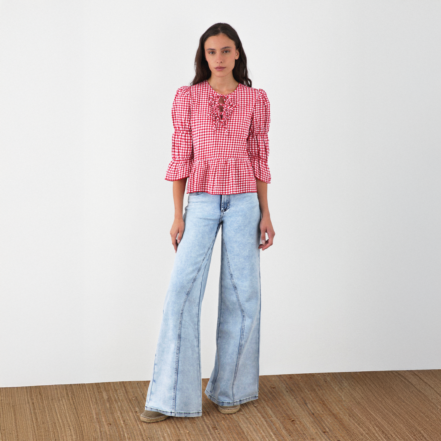 Blusa Vichy Lazos Roja Mujer Raindoor-0