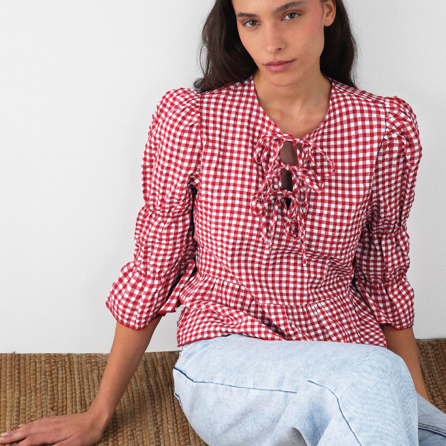 Blusa Vichy Lazos Roja Mujer Raindoor-2