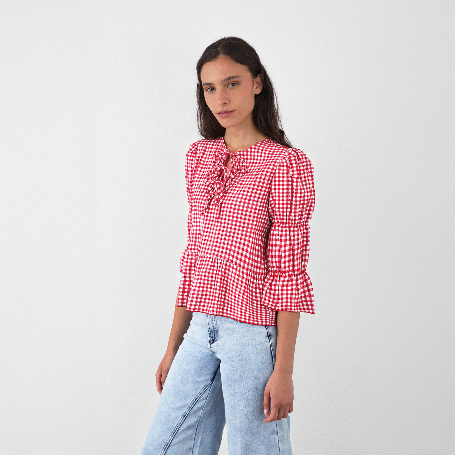 Blusa Vichy Lazos Roja Mujer Raindoor-3