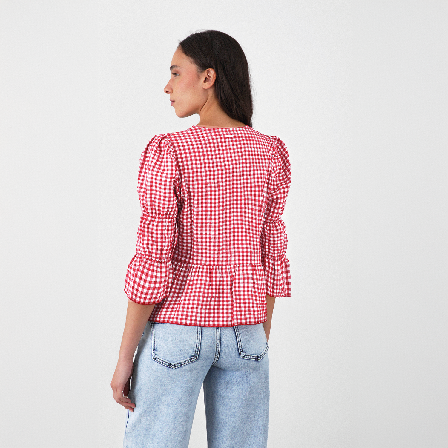 Blusa Vichy Lazos Roja Mujer Raindoor-4