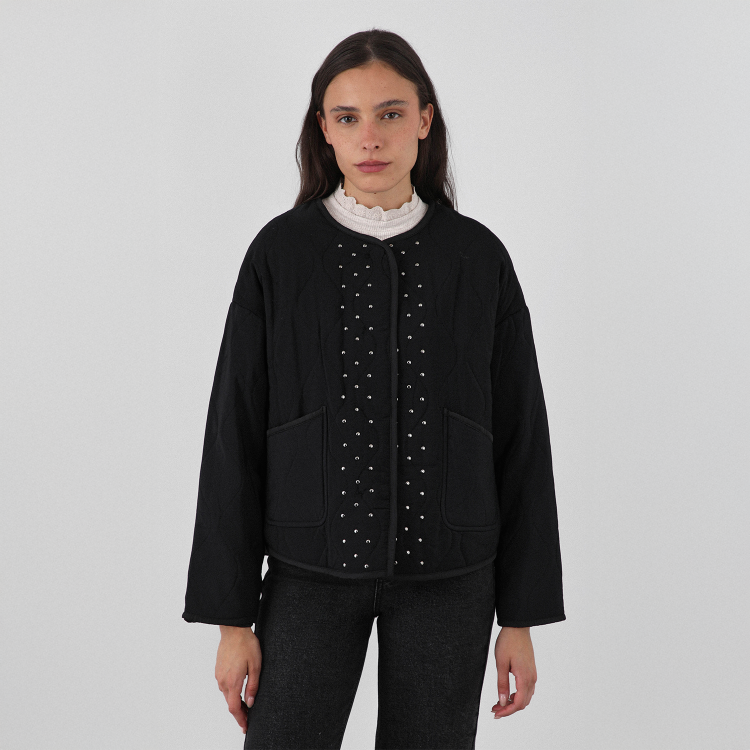 Chaqueta Acolchada Tachas Negro Mujer Raindoor-0