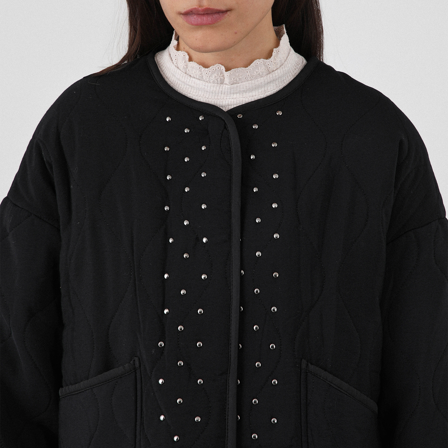Chaqueta Acolchada Tachas Negro Mujer Raindoor-1