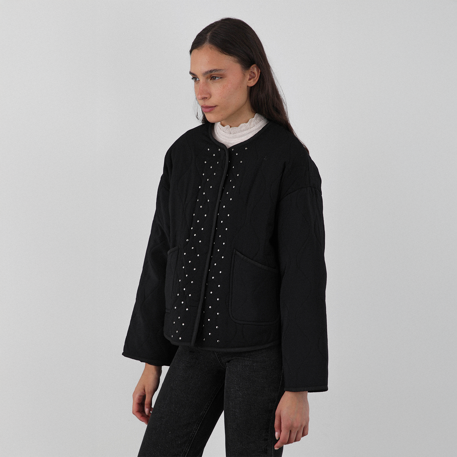 Chaqueta Acolchada Tachas Negro Mujer Raindoor-2