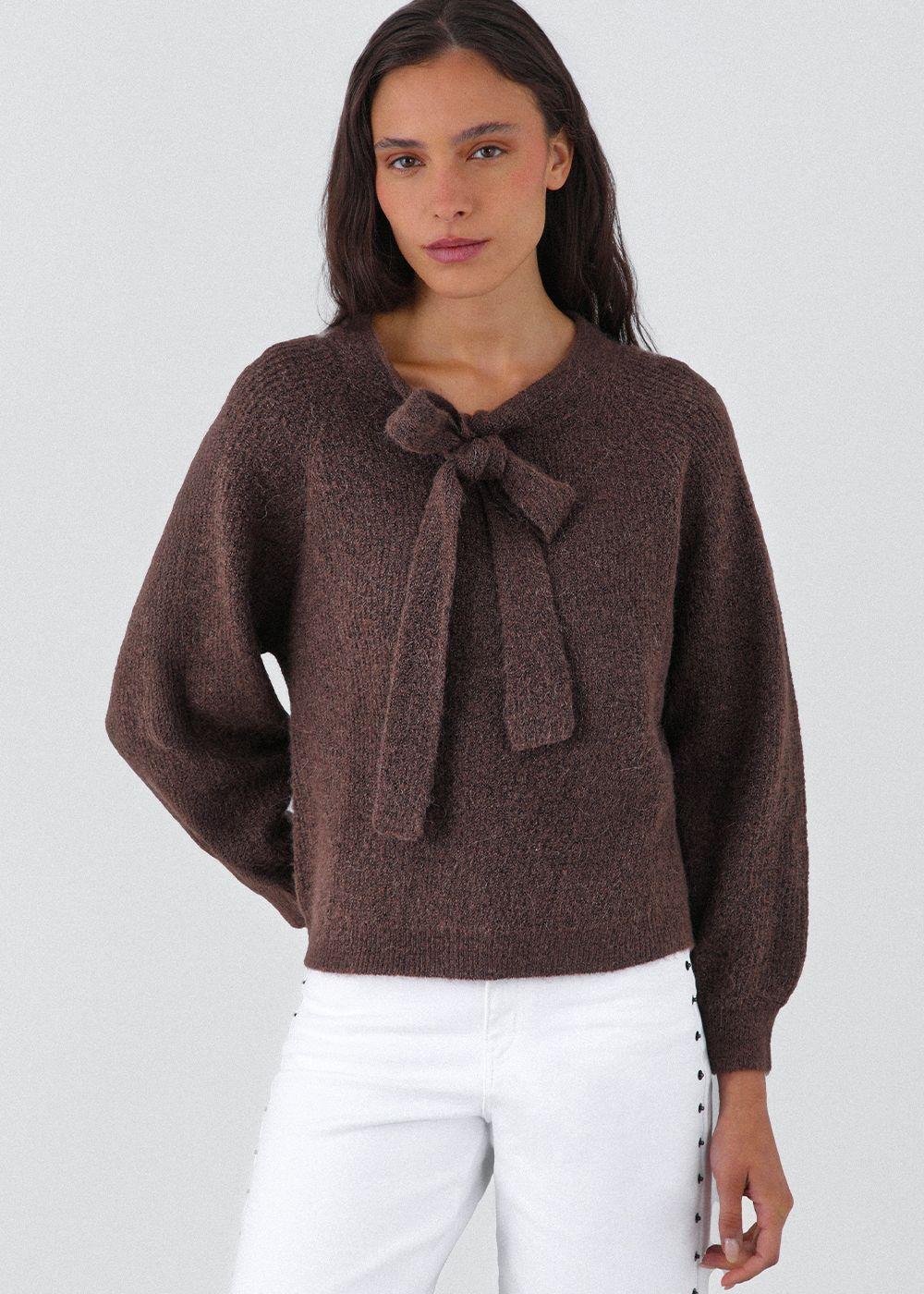 Sweater Lazo Frontal Café Mujer Raindoor-0