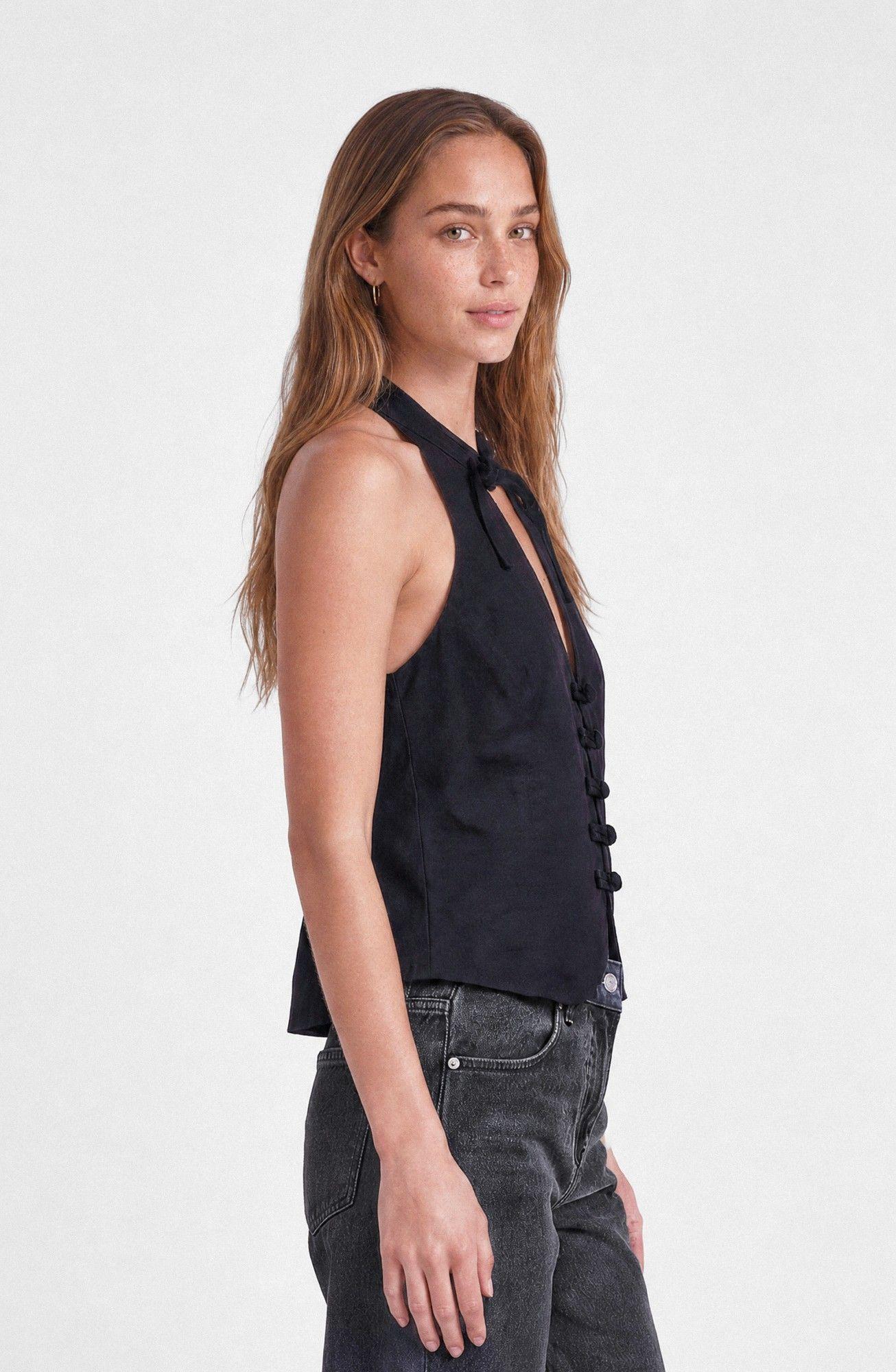 Top Halter Botones Negro Mujer Raindoor-2