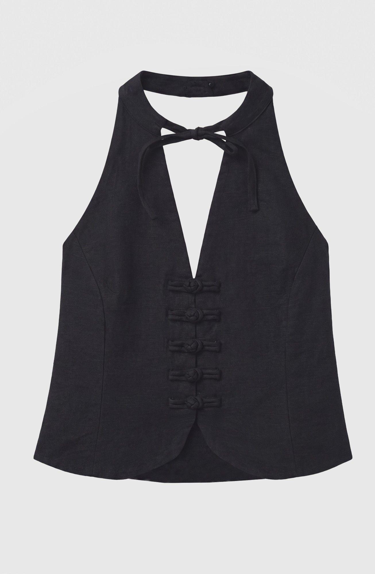 Top Halter Botones Negro Mujer Raindoor-5