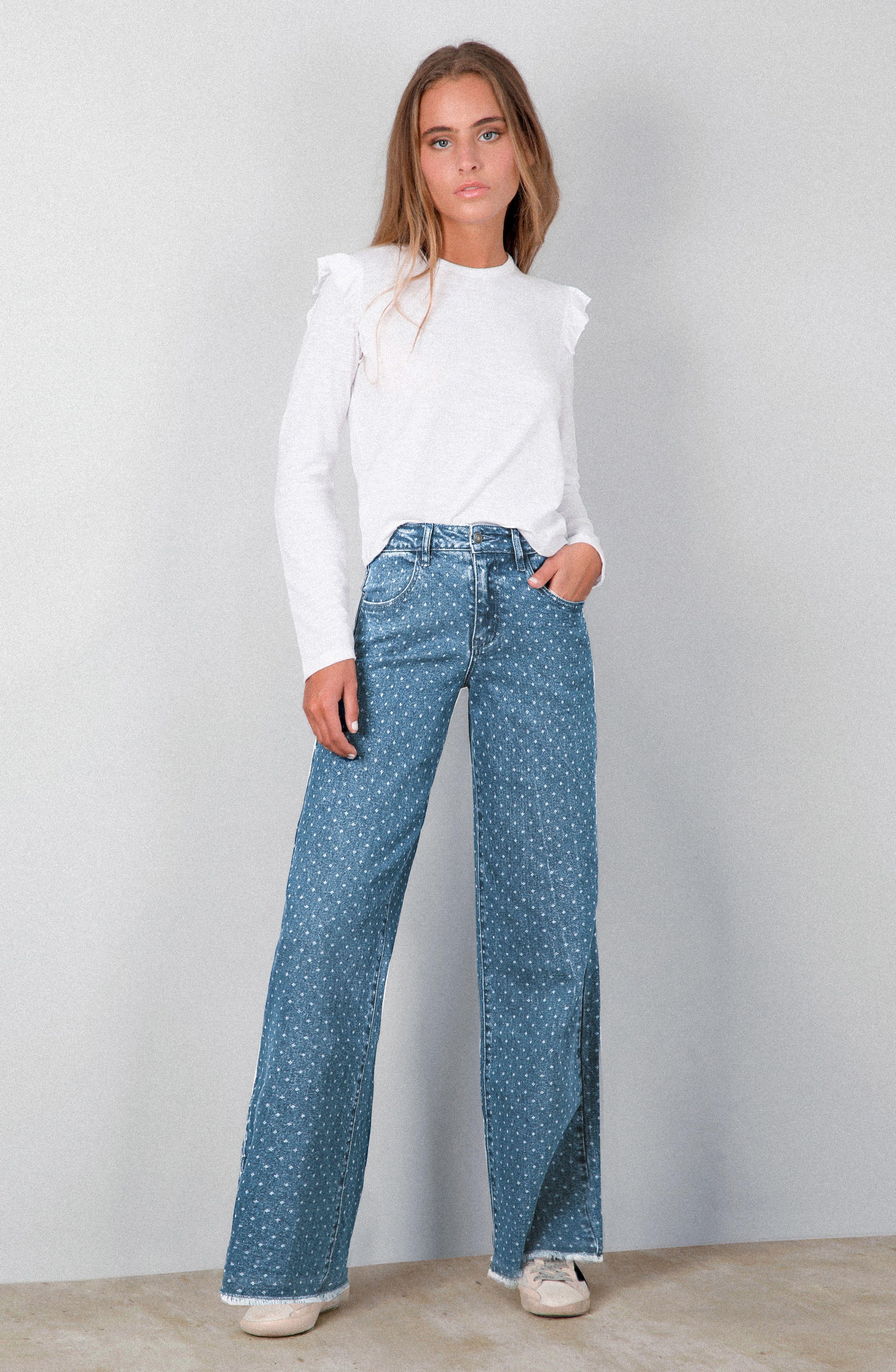 Pantalón Laser Rombos Azul Straight Mujer Raindoor-1