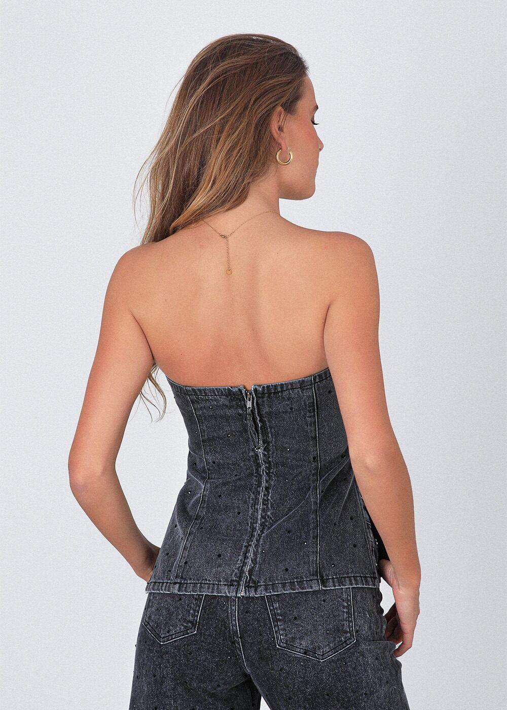 Top strapless strass Negro Mujer Raindoor-4