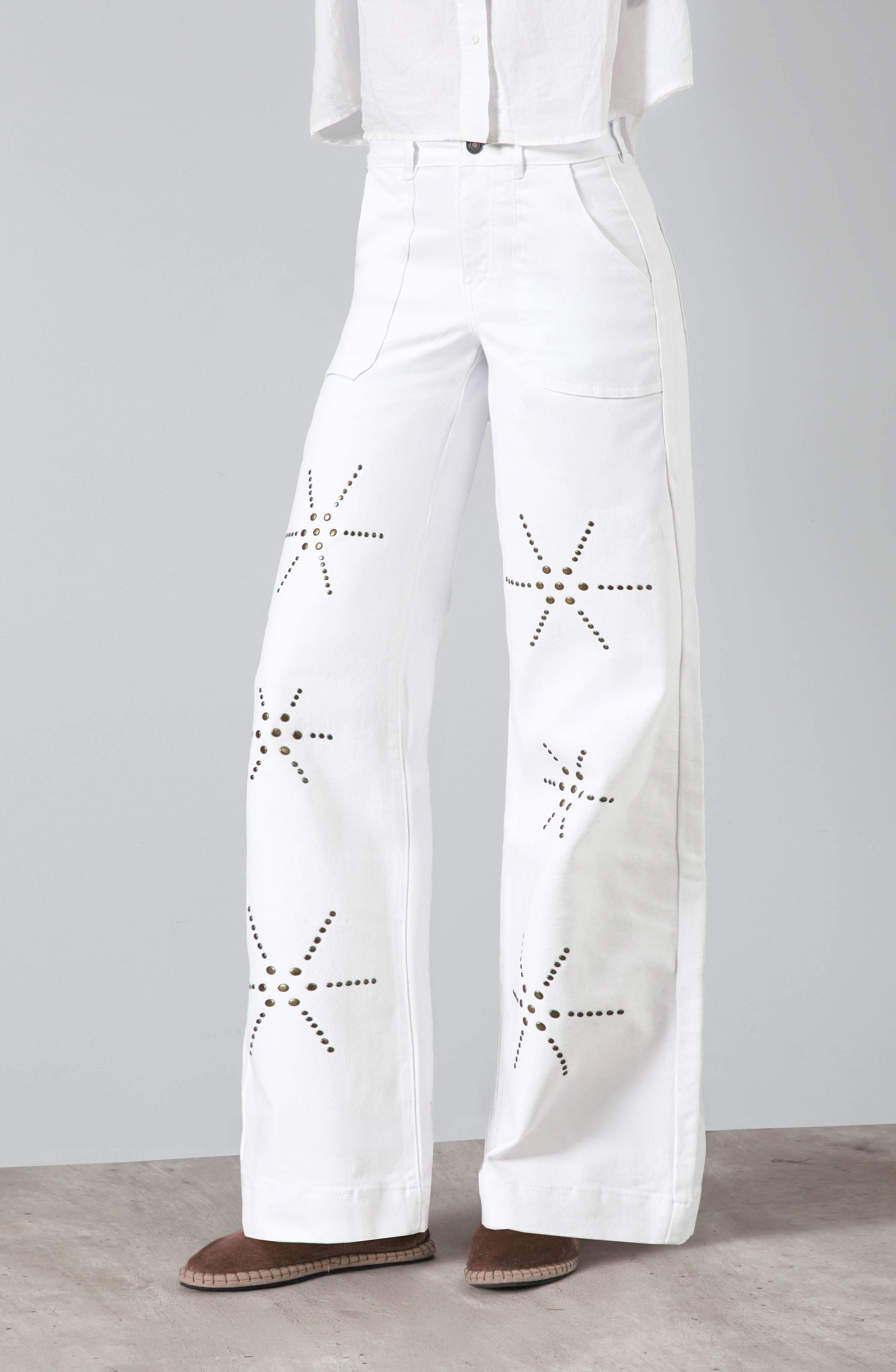 Pantalón Flores Tachas Wide Leg Mujer Raindoor-1