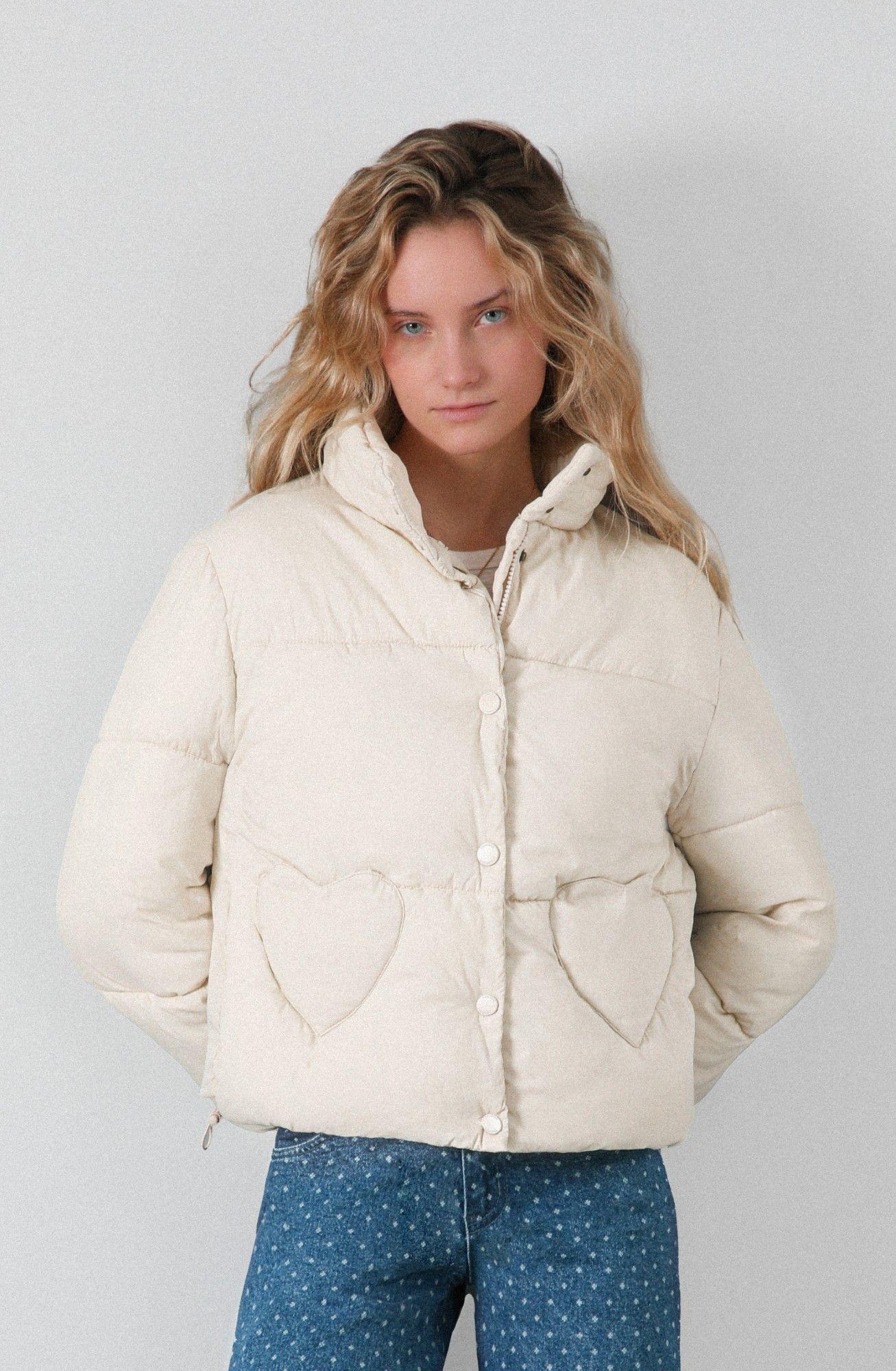 Chaqueta Puffa Bolsillo Corazón Beige Mujer Raindoor-0