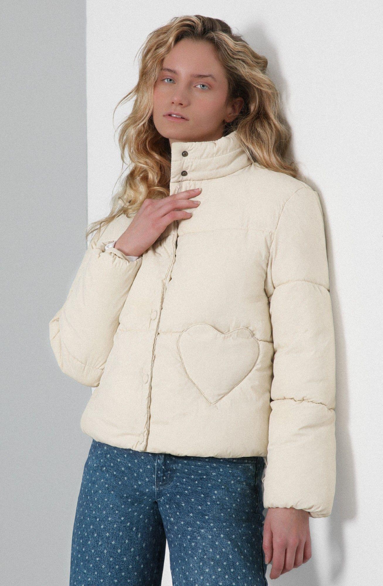 Chaqueta Puffa Bolsillo Corazón Beige Mujer Raindoor-2
