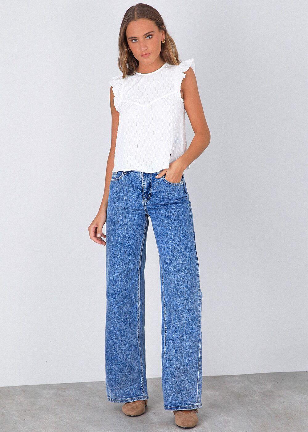 Pantalón Estrella Desflecado Azul Mujer Raindoor-1