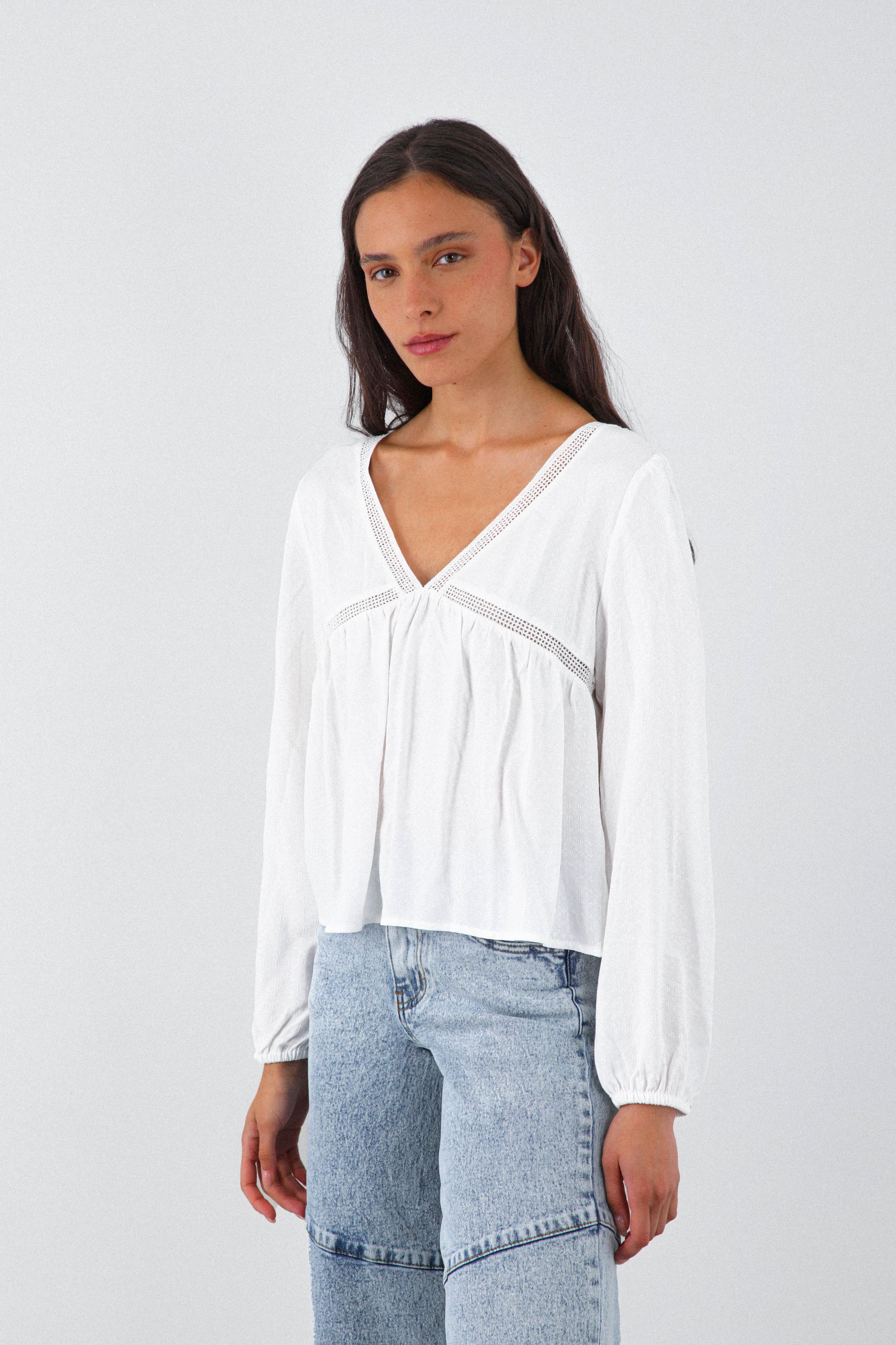 Blusa Cuello En V Blanco Mujer Raindoor-1