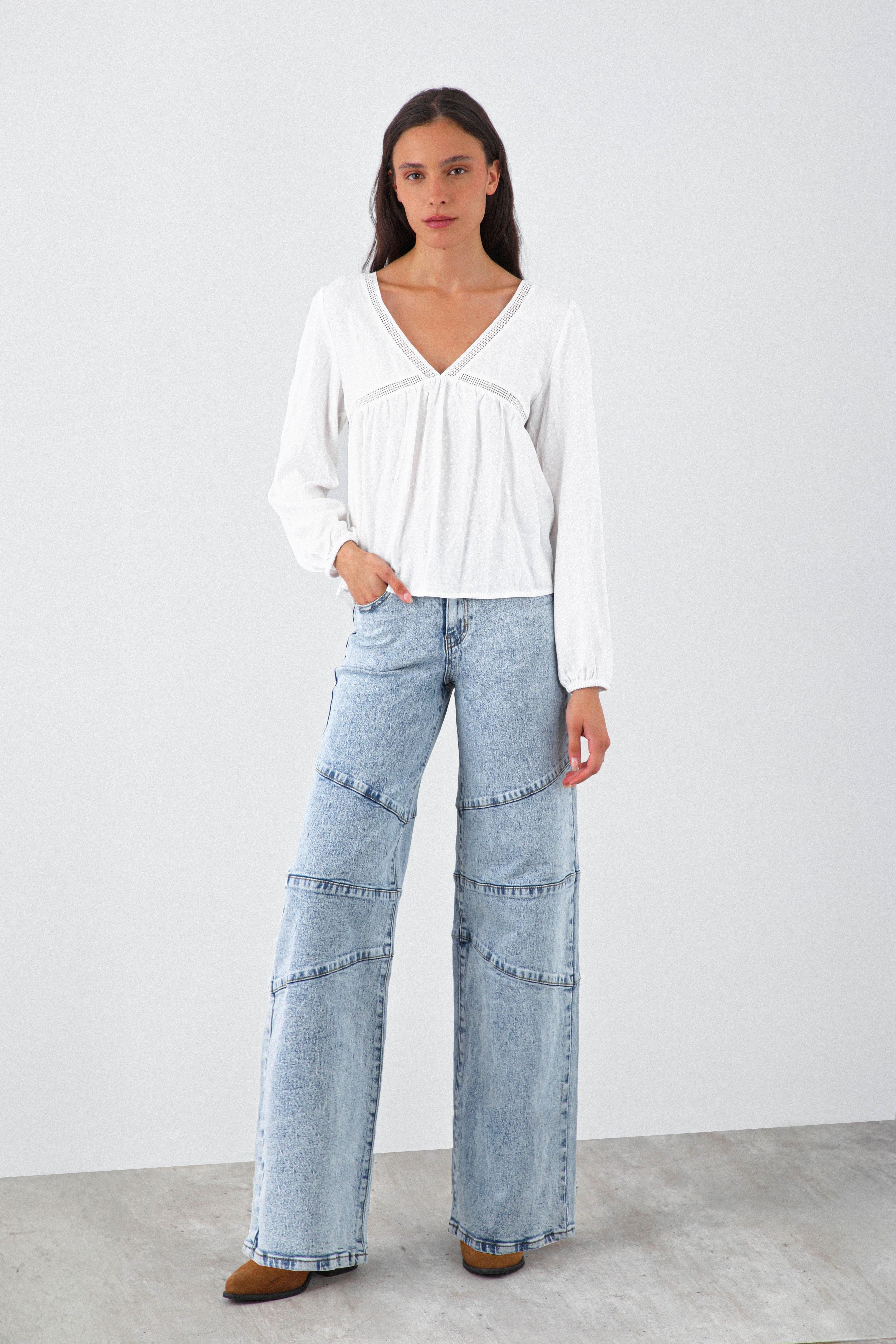 Blusa Cuello En V Blanco Mujer Raindoor-5