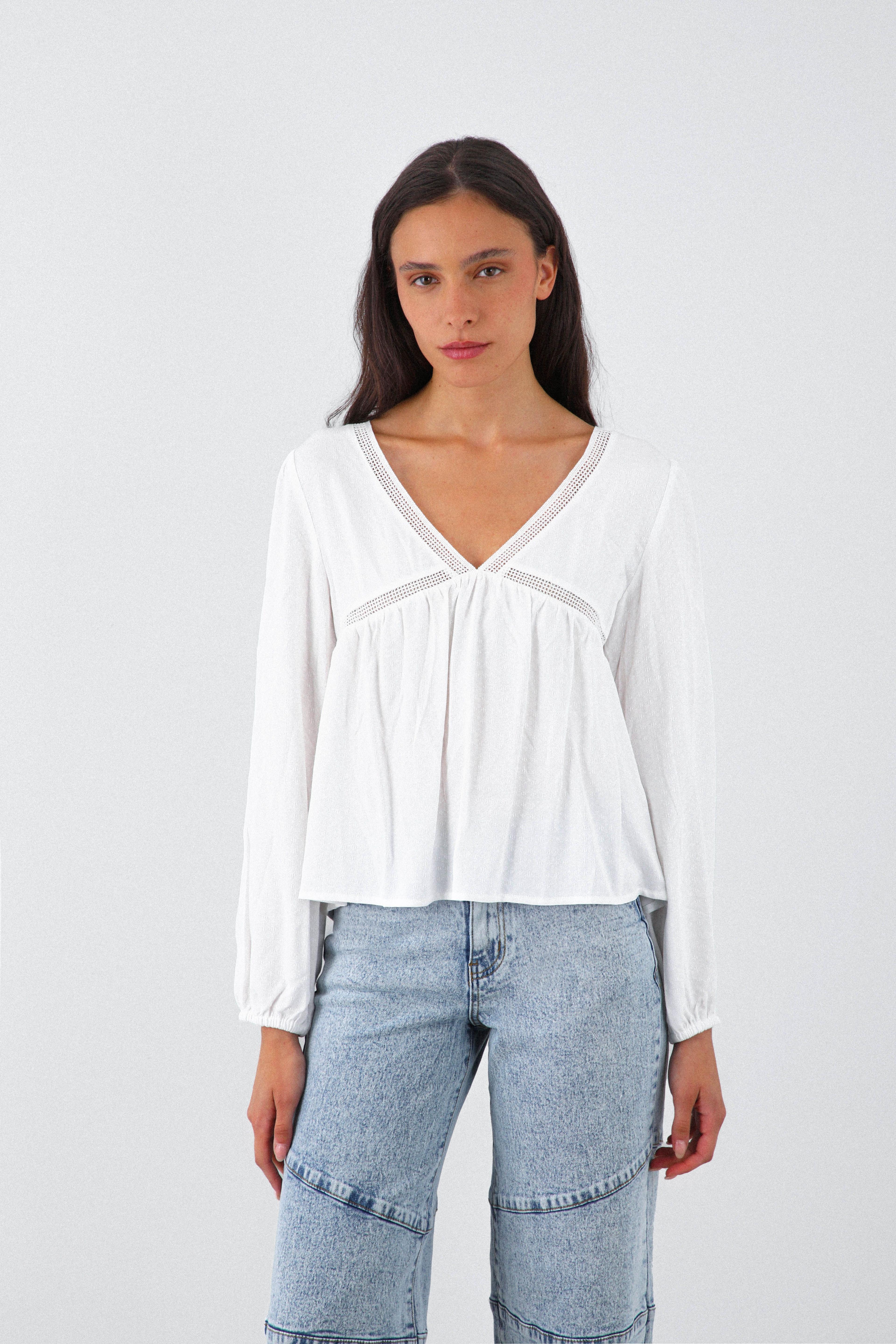 Blusa Cuello En V Blanco Mujer Raindoor-6