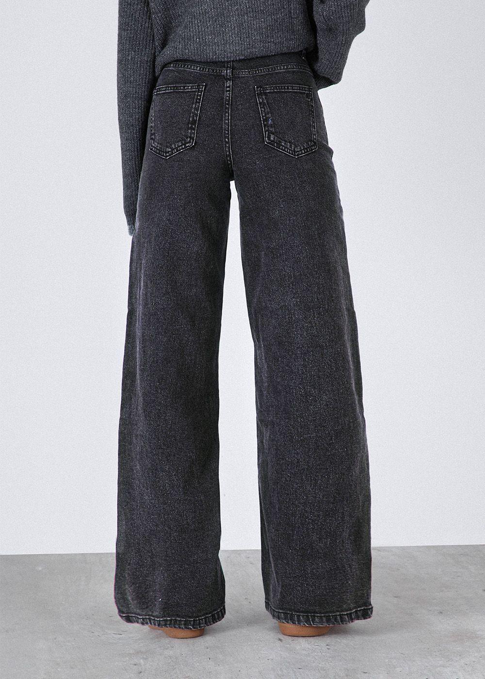 Pantalón Wide Leg Diagonal Tachas Negro Mujer Raindoor-4